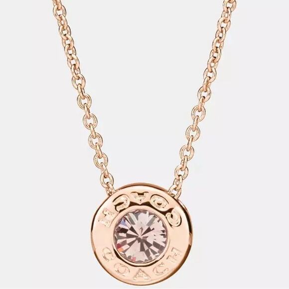 COACH Open Circle Round Stone Rose Gold Chain Necklace Designer Minimalist Retro - Picture 1 of 12